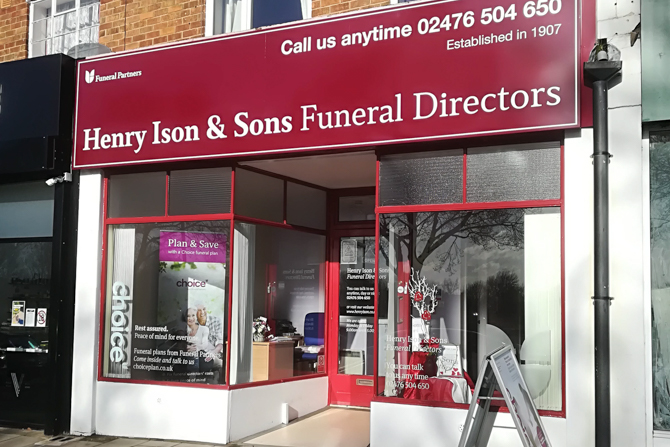Front of Henry Ison & Sons Funeral Directors on Daventry Road, Coventry