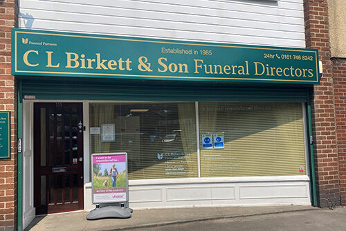 Front of C L Birkett & Son Funeral Directors in Urmston