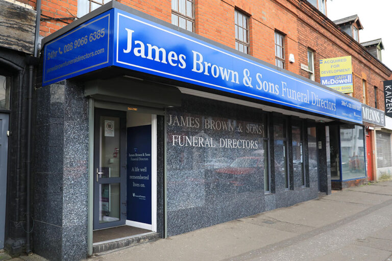 Front of James Brown & Sons Funeral Directors in Belfast, on Lisburn Road